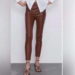*ZARA* Tan Faux Leather Ankle Zipper Pants Size Small